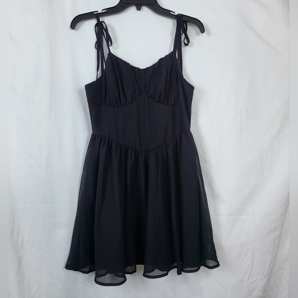 Shein MOD Black Chiffon Shoulder Tie Sexy Party Cami Mini A-line Dress Large New - Picture 1 of 10